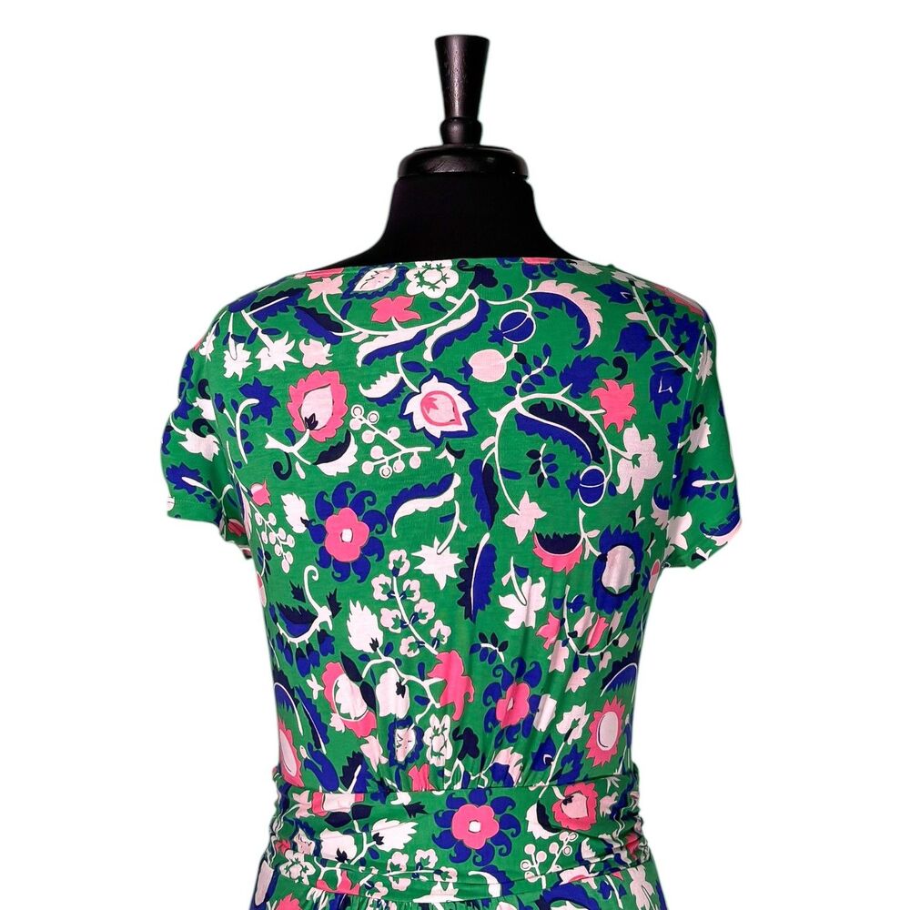 Boden Womens 8 Floral Midi Dress Green Pink Blue Stretch Short Sleeve Boho - Picture 8 of 11